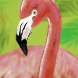 wdpflamingo pink drawing green bird